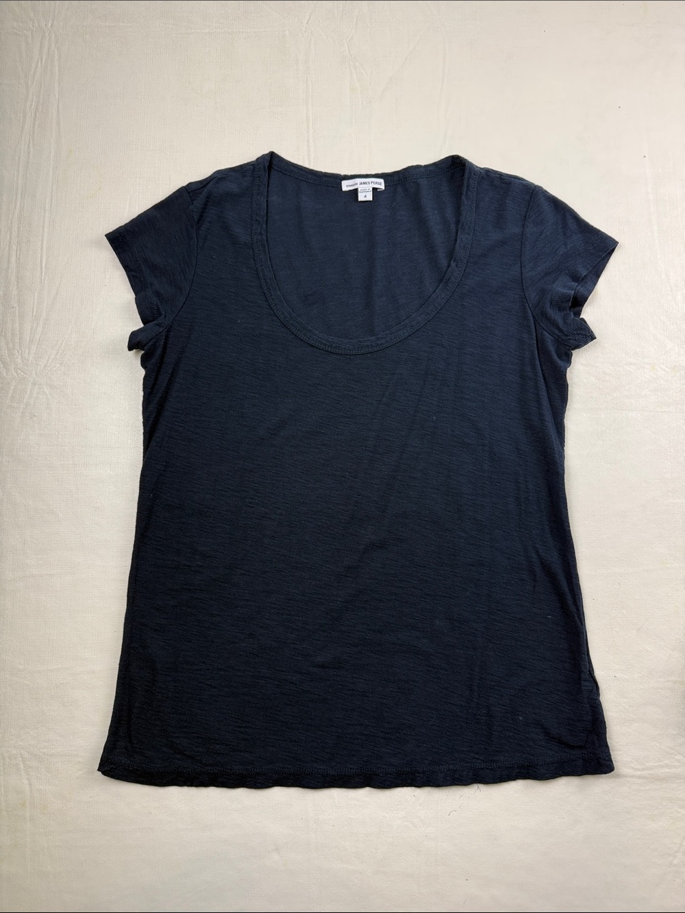 James Perse Women's Navy Deep Scoop Neck Standard Slub Short Sleeve Tee Size 4